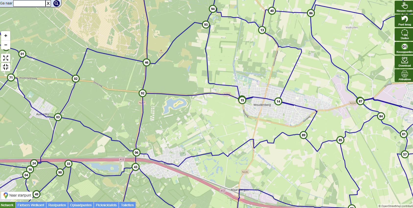 Fietsknoop knooppuntenkaart rond Maarn en Woudenberg